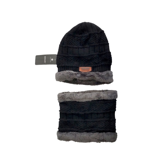 HINDAWI Black Winter Beanie Hat and Neck Warmer Infinity Scarf Set - Picture 2 of 2